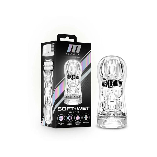 M for Men Soft + Wet Magnifier Self - Lubricating See - Through Stroker Clear - TruLuv Novelties