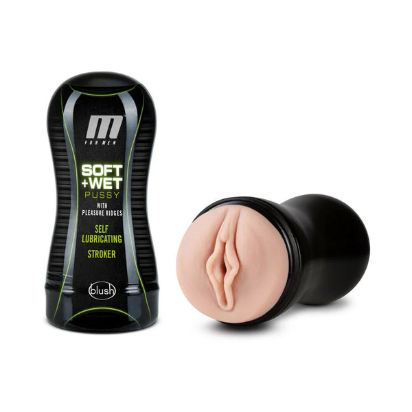 M for Men Soft + Wet Pussy with Pleasure Ridges Self - Lubricating Vagina Stroker Beige - TruLuv Novelties