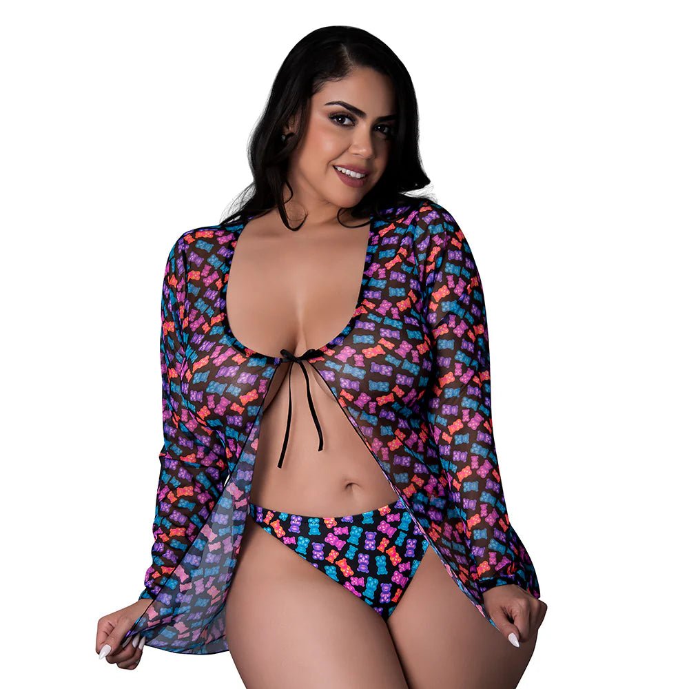 Magic Silk Hazy Dayz Tie Front Jacket & Thong Set Gummy Bears Queen Size - TruLuv Novelties