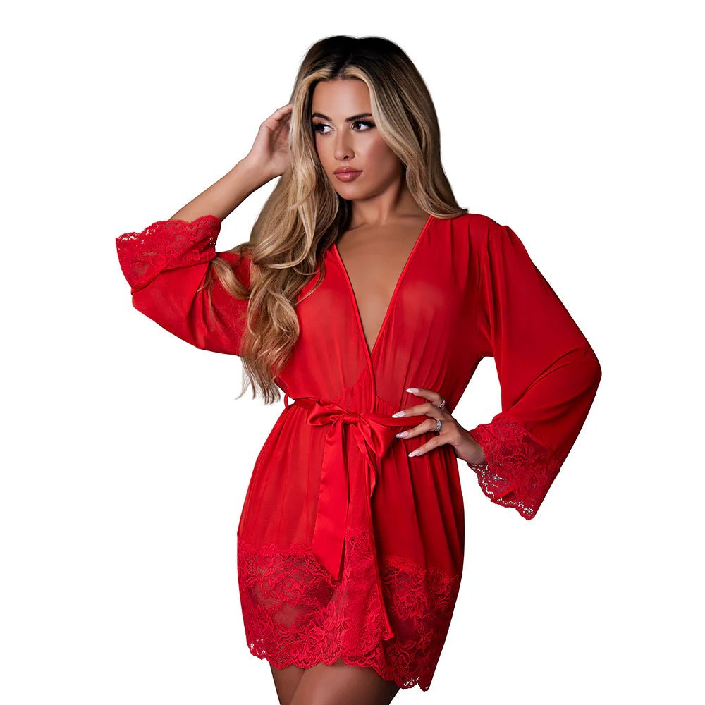 Magic Silk Sugar High 3/4 Sleeve Robe Red L/XL - TruLuv Novelties