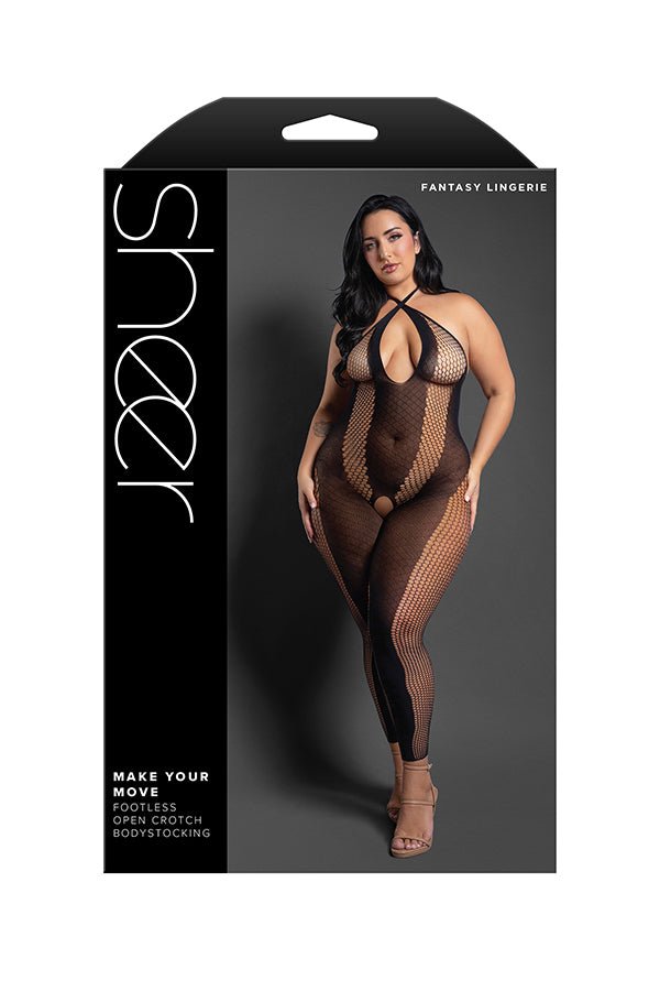 Make Your Move Footless Open Crotch Bodystocking - Queen - Black