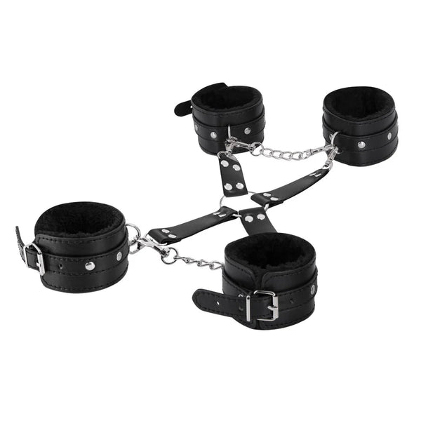 Male Power Leather All 4's Fuzzy Cuff Set Black - TruLuv Novelties