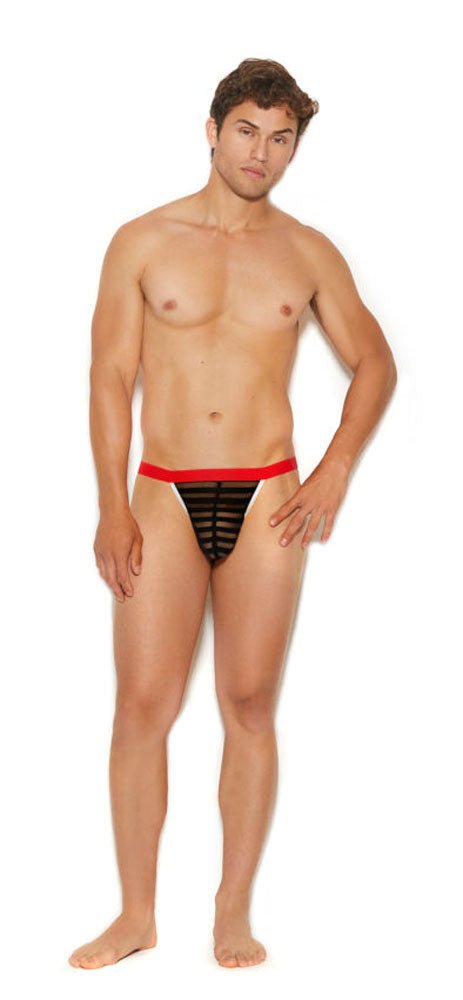 Men's Striped Mesh G-String Pouch - One Size - Black - TruLuv Novelties