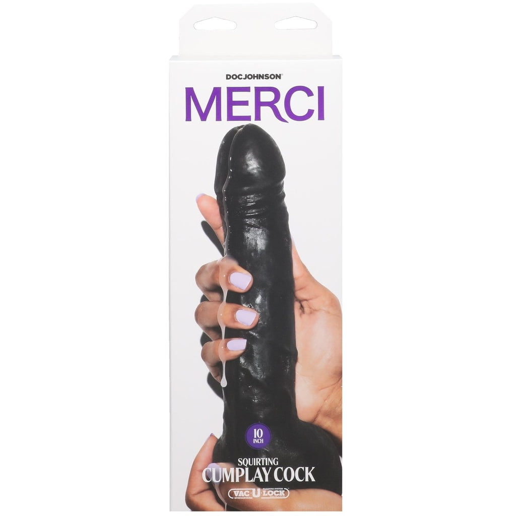 Merci - 10 Inch Dual Density Squirting Cumplay Cock With Removable Vac-U-Lock Suction Cup - Black - TruLuv Novelties