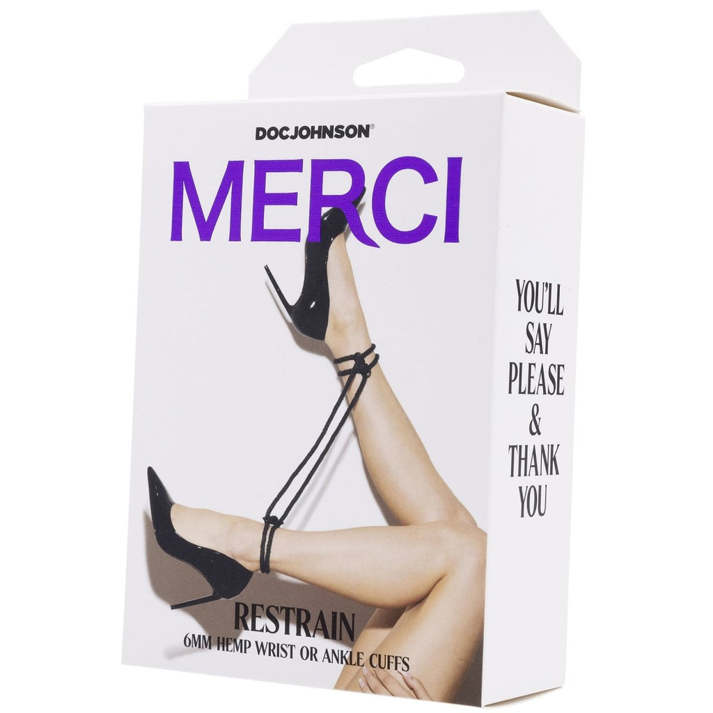 Merci - Restrain - 6mm Hemp Wrist or Ankle Cuffs - Black - TruLuv Novelties