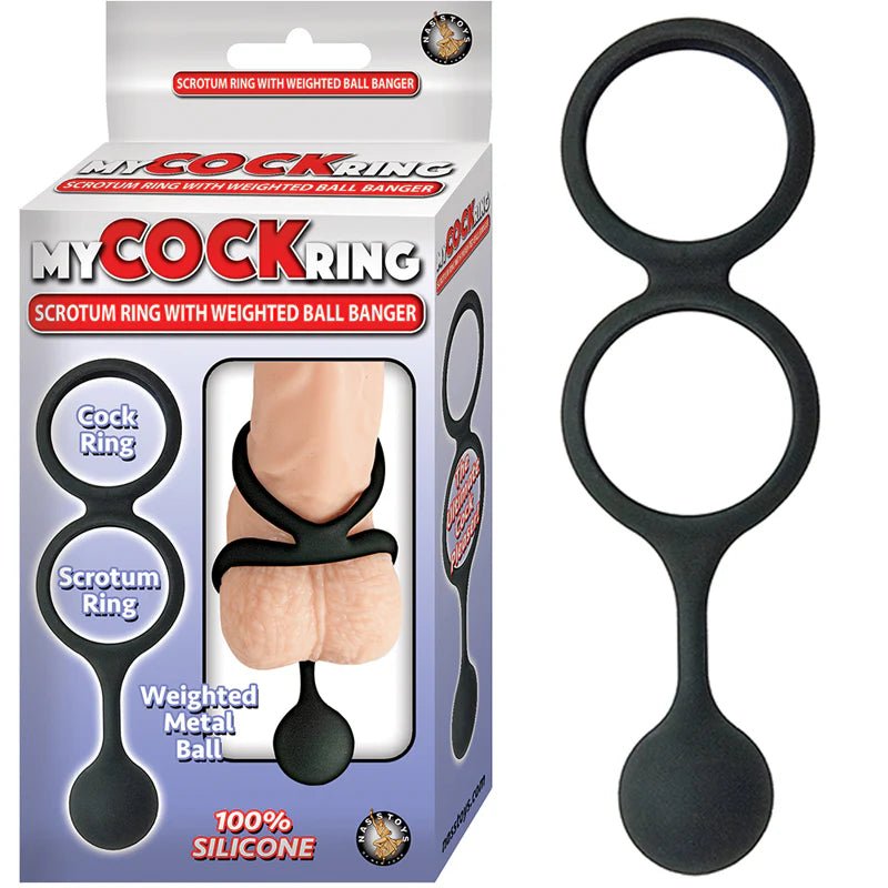 My Cock Ring Scrotum Ring With Weighted Ball Banger Silicone Black - TruLuv Novelties