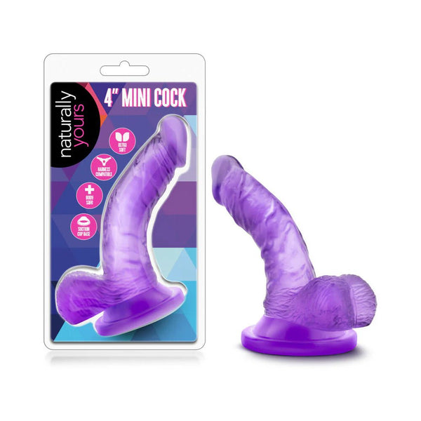 Naturally Yours 4 in. Mini Cock Realistic Dildo with Balls Purple - TruLuv Novelties