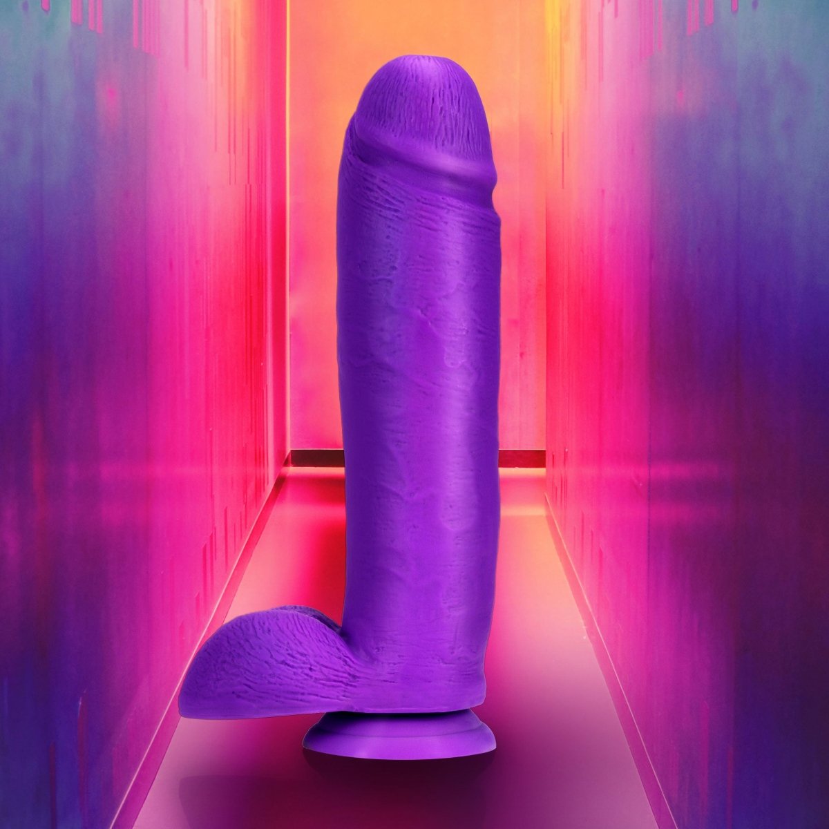 Neo Elite - 10 Inch Silicone Dual Density Cock with Balls - Neon Purple