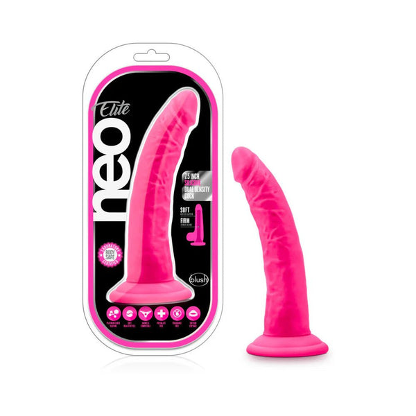 Neo Elite 7.5 in. Silicone Dual Density Dildo Neon Pink - TruLuv Novelties