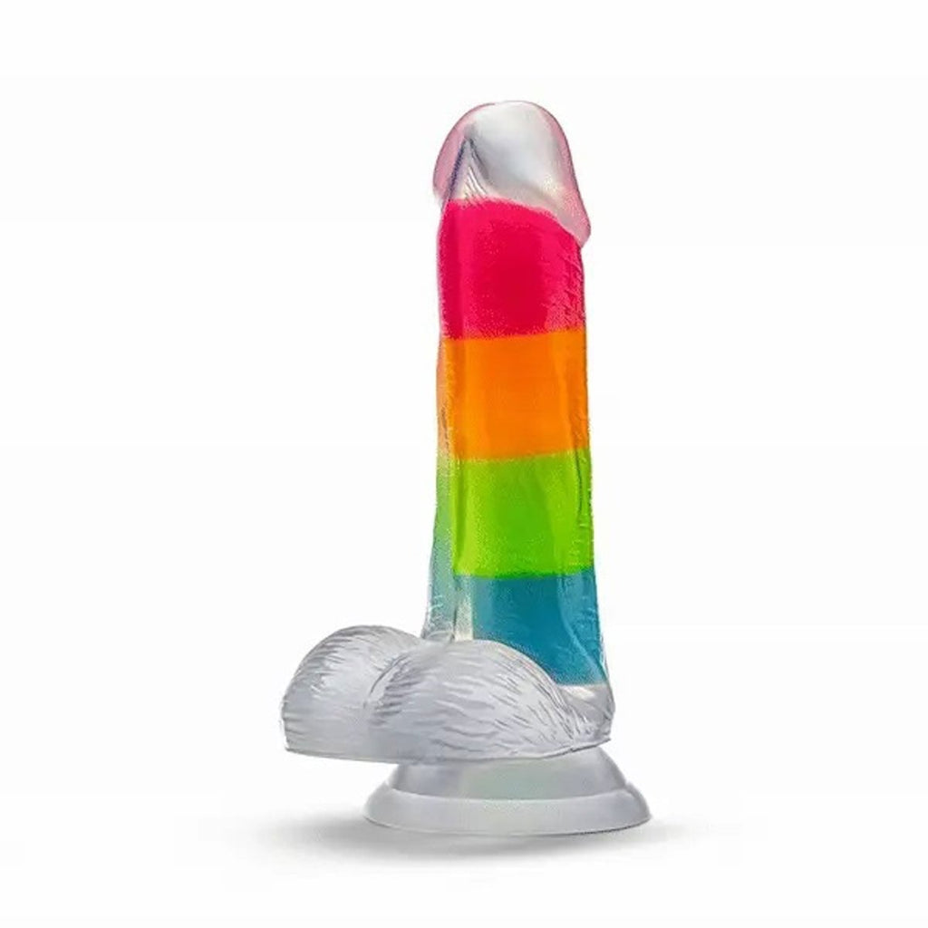 Neo Elite Glow in the Dark Rainbow Rave 6.5" Silicone Dual Density Dildo Multicolored - TruLuv Novelties