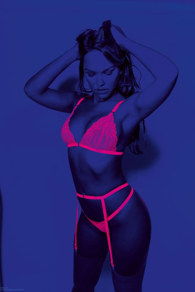 Neon 3 Pc Bra Set - One Size - Neon Pink - TruLuv Novelties