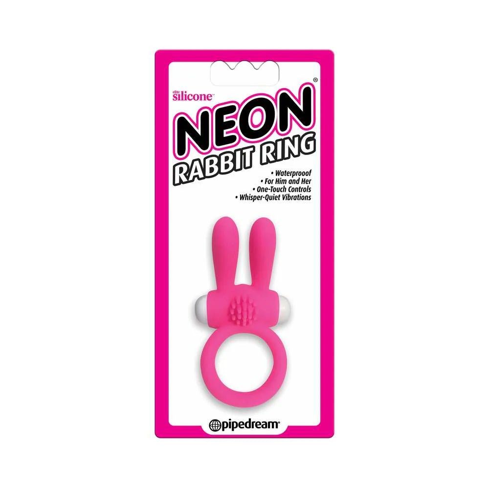 Neon Rabbit Ring Vibrating Silicone Cockring With Ears Pink - TruLuv Novelties