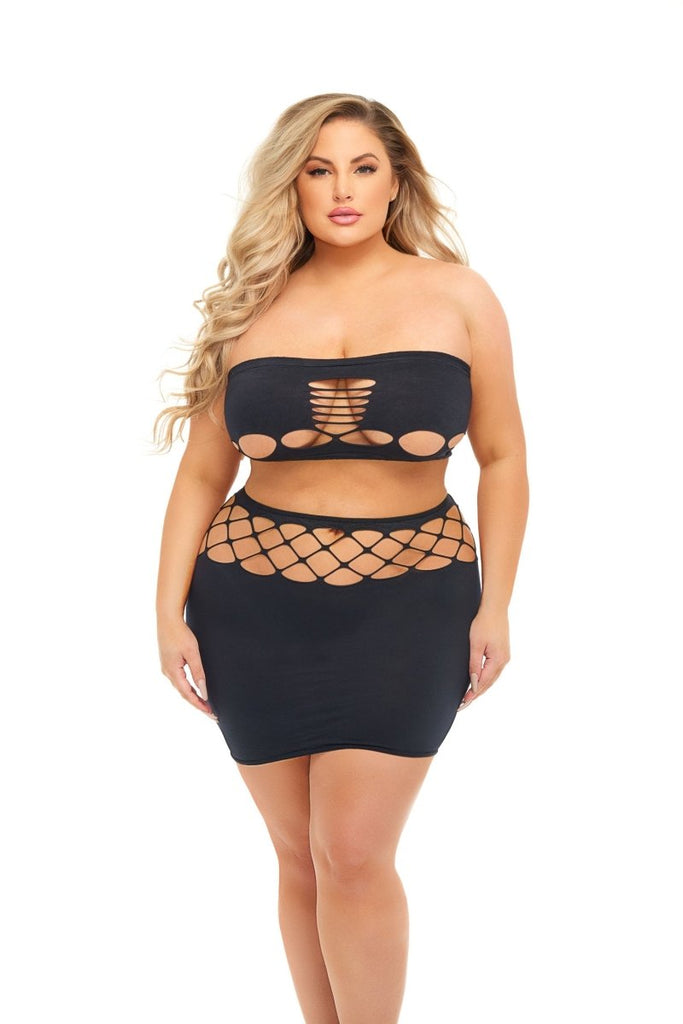 Net Worth 2pc Bandeau Set - Queen - Black - TruLuv Novelties