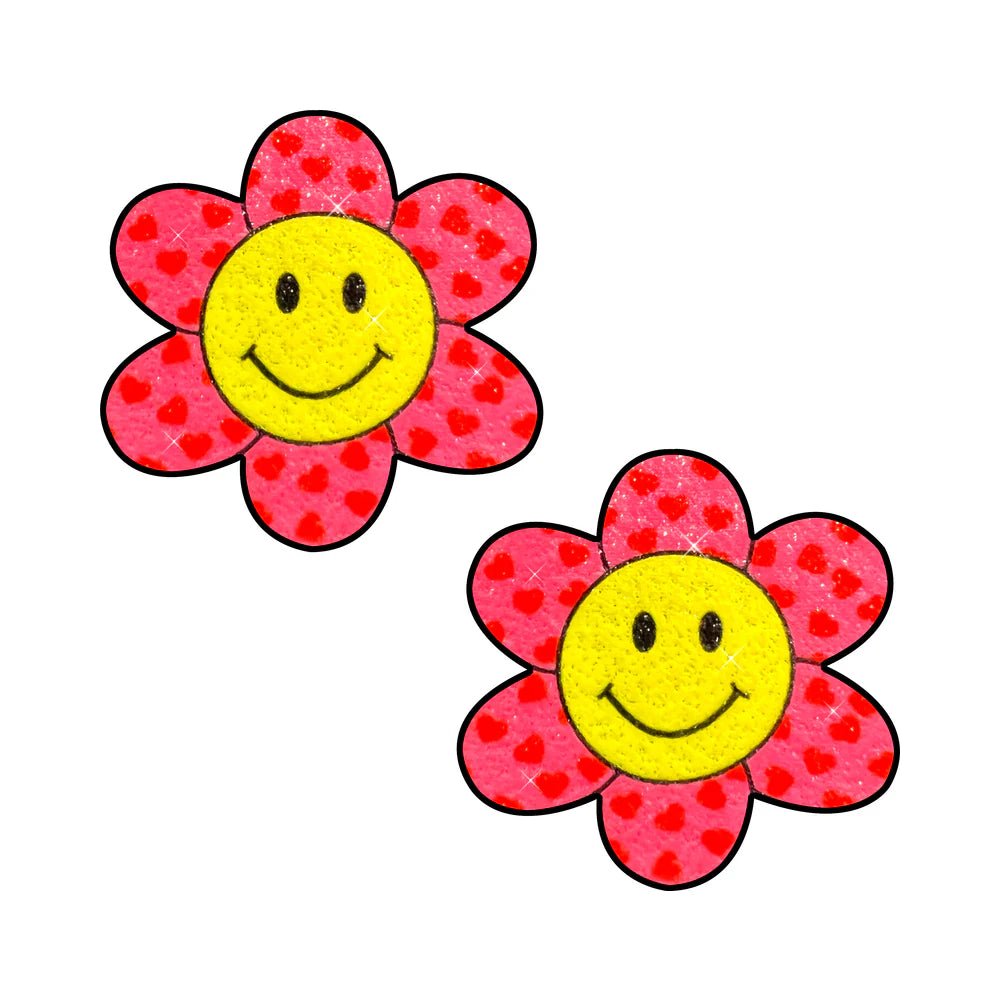 Neva Nude Freaking Awesome Smiley Flower Power Glitter Nipple Pasties - TruLuv Novelties