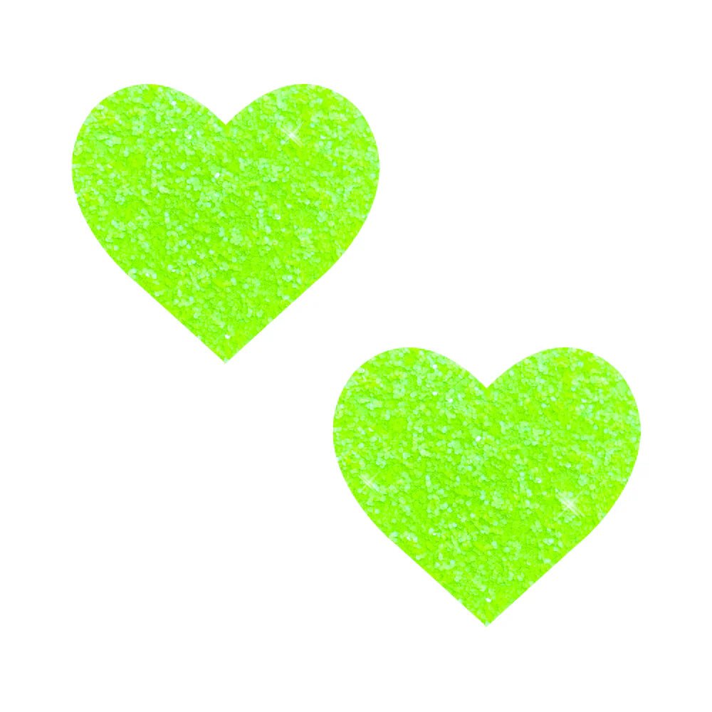 Neva Nude Super Sparkle Lemon Lime Blacklight Glitter I Heart U Nipple Pasties - TruLuv Novelties