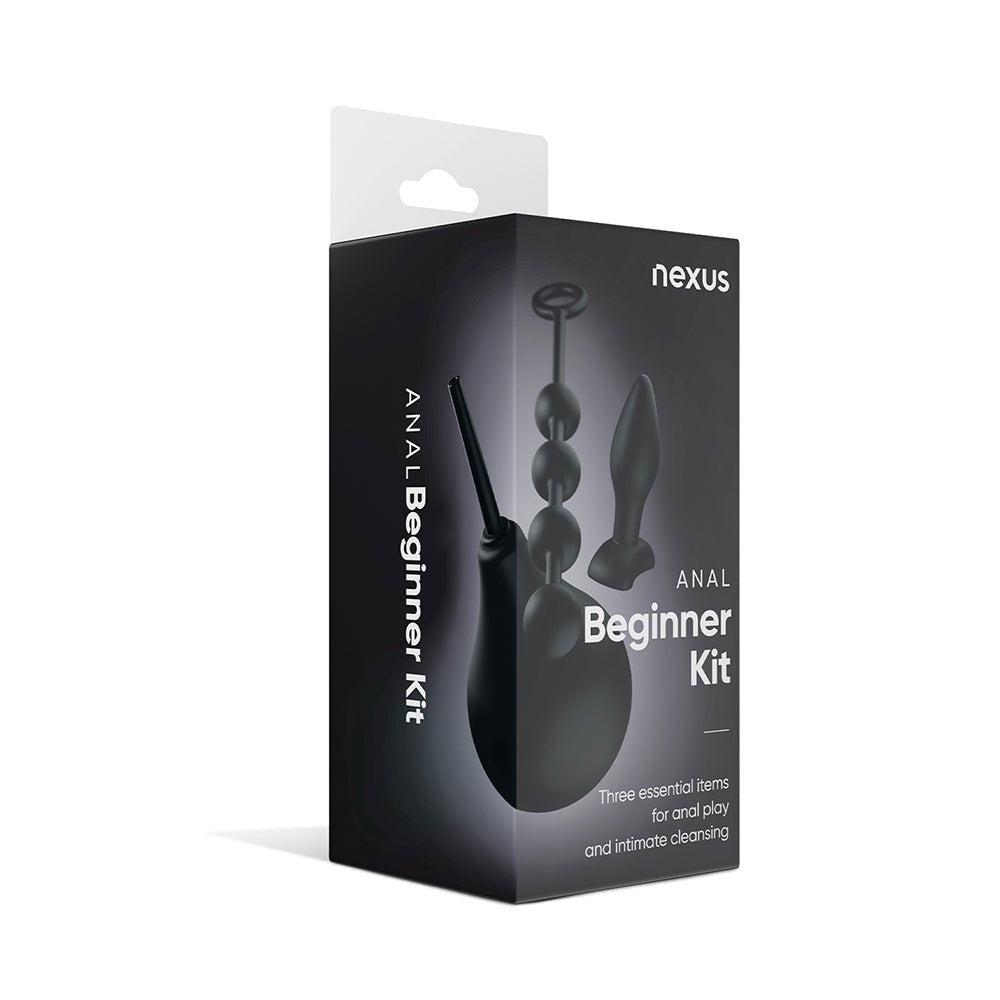 Nexus Anal Beginner Kit with Douche, Silicone Beads, Small Silicone Butt Plug Black