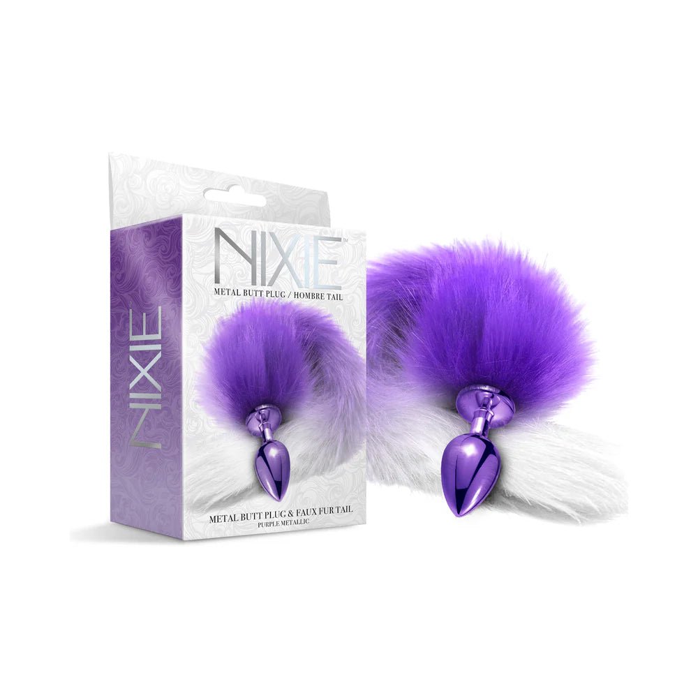 Nixie Metal Butt Plug With Ombre Tail Purple Metallic - TruLuv Novelties