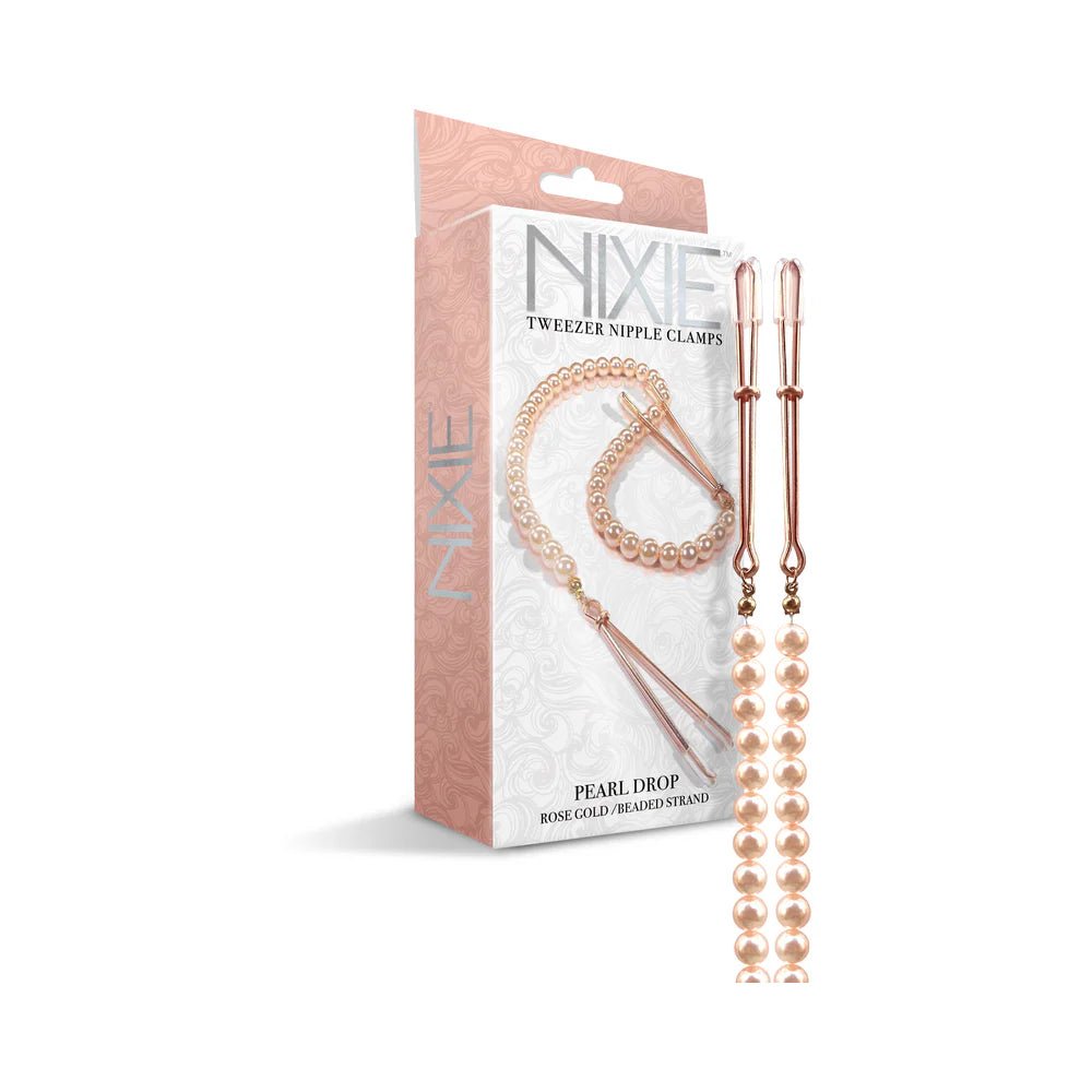Nixie Pearl Drop Beaded Tweezer Nipple Clamps Rose Gold - TruLuv Novelties