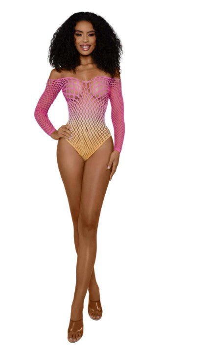 Ombre Net Bodystocking - Os - Tropical Peach - TruLuv Novelties