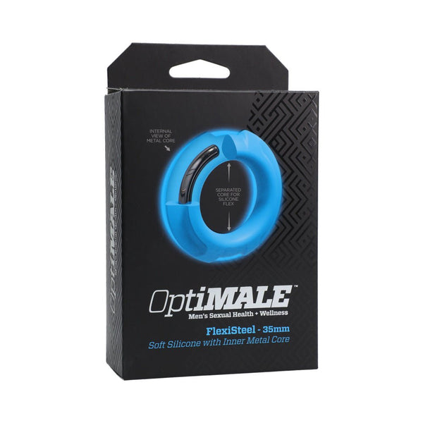 OptiMALE FlexiSteel Silicone, Metal Core Cock Ring 35 mm Blue - TruLuv Novelties