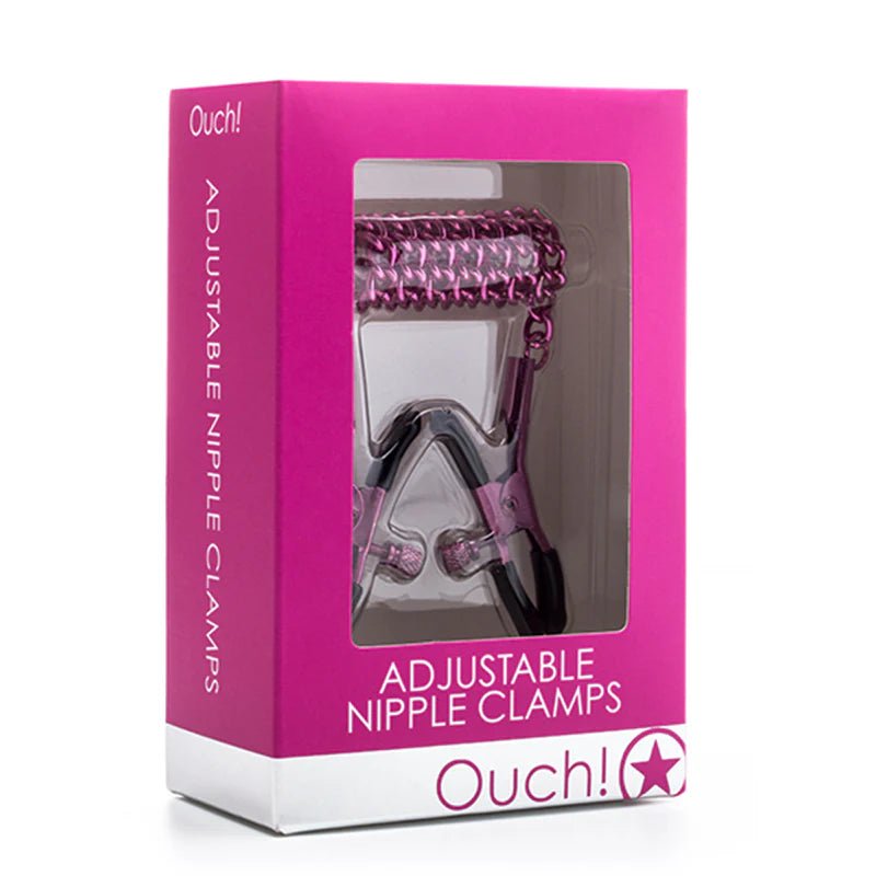 Ouch! Adjustable Metal Nipple Clamps With Chain Pink