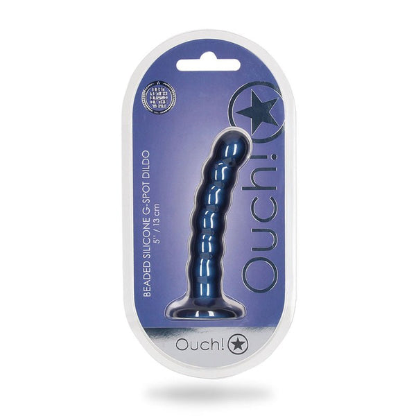 Ouch! Beaded Silicone 5 in. G - Spot Dildo Metallic Blue - TruLuv Novelties