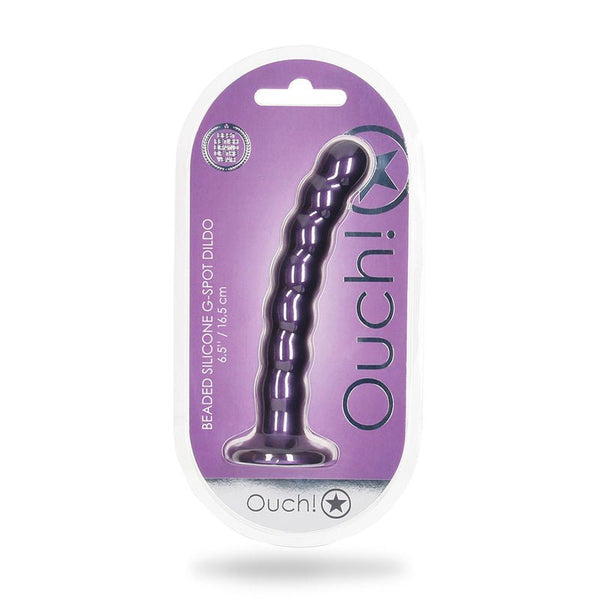 Ouch! Beaded Silicone 6.5 in. G - Spot Dildo Metallic Purple - TruLuv Novelties