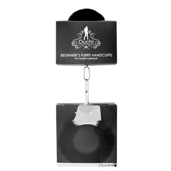 Ouch! Beginner's Furry Handcuffs With Quick - Release Black - TruLuv Novelties
