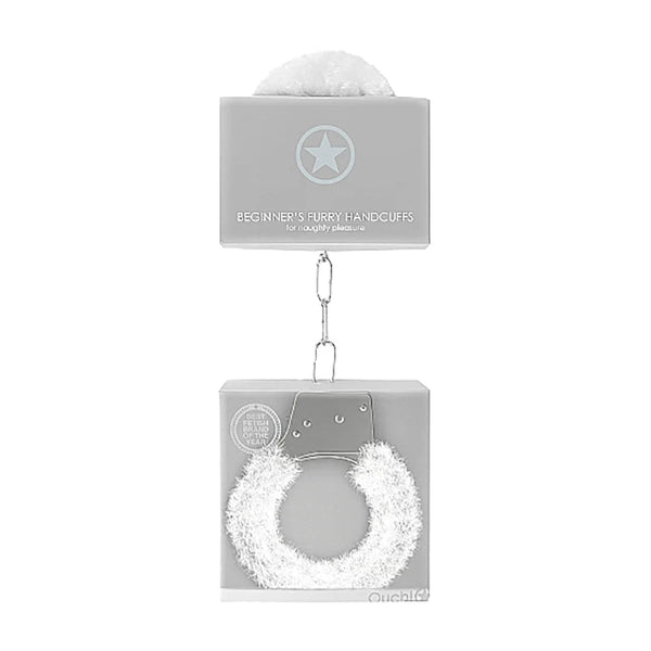 Ouch! Beginner's Furry Handcuffs With Quick - Release White - TruLuv Novelties