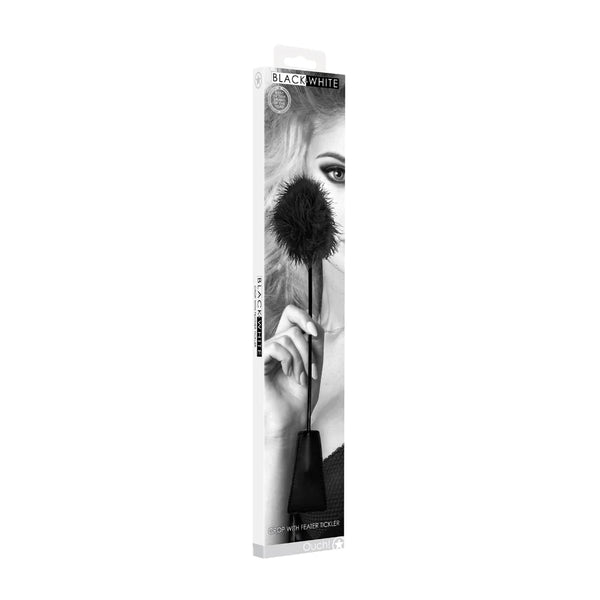 Ouch! Black & White Dual - Ended Crop With Feather Tickler Black - TruLuv Novelties