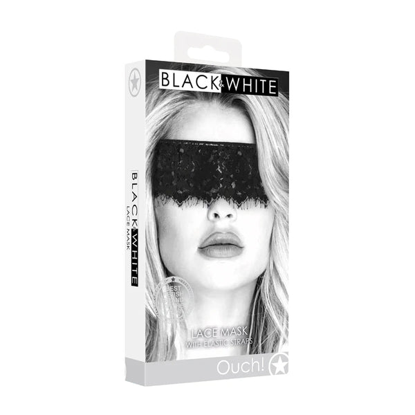 Ouch! Black & White Lace Mask With Elastic Straps Blindfold Black - TruLuv Novelties