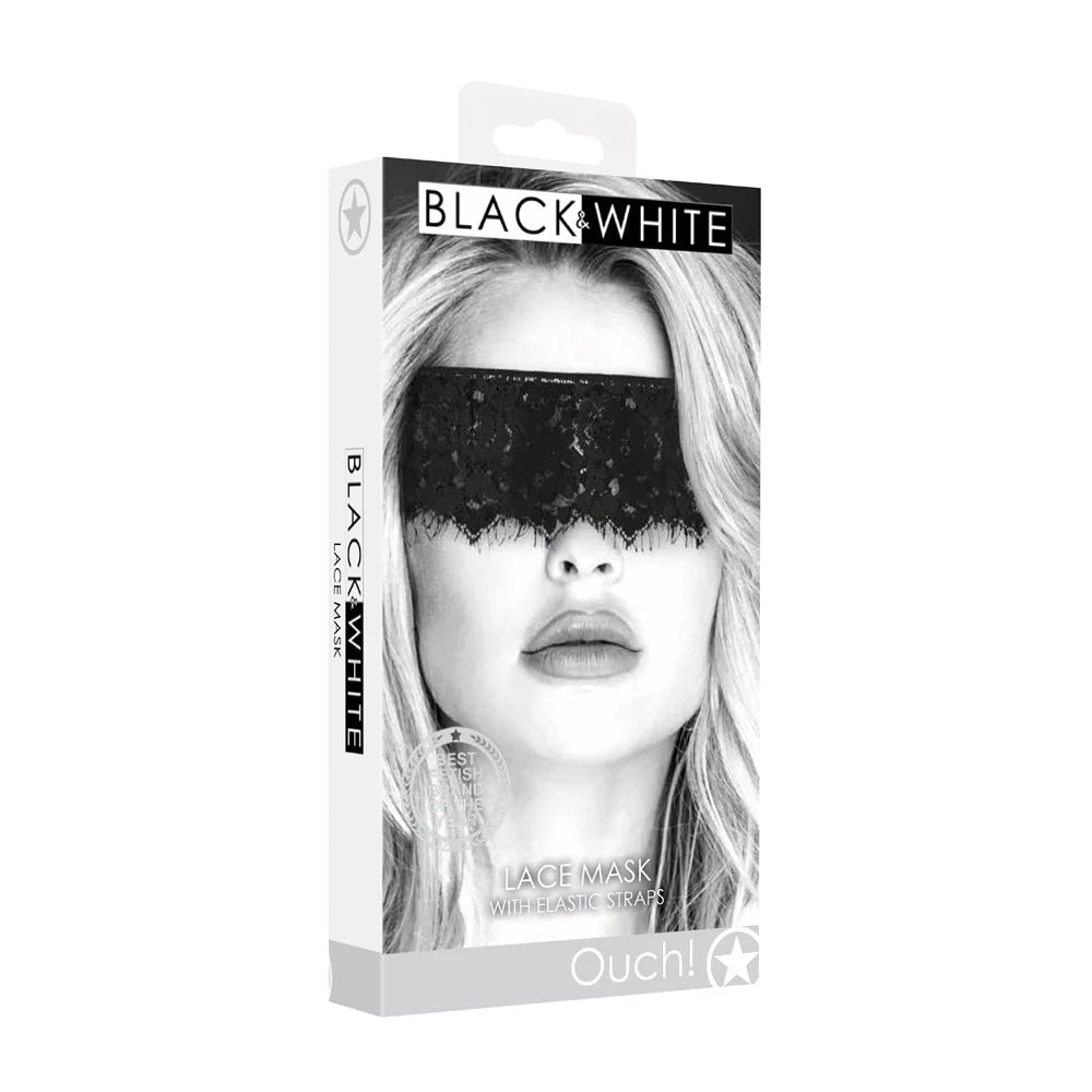 Ouch! Black & White Lace Mask With Elastic Straps Blindfold Black - TruLuv Novelties