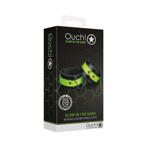 Ouch! Glow in the Dark Bonded Leather Handcuffs Neon Green - TruLuv Novelties