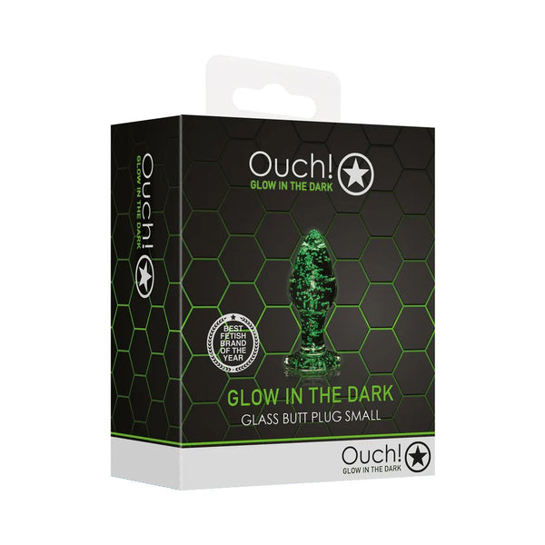 Ouch! Glow in the Dark Glass Anal Plug Clear/Green Small - TruLuv Novelties