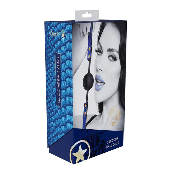 Ouch! International Florence Collection Silicone Ball Gag Blue - TruLuv Novelties