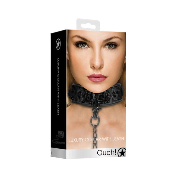 Ouch! Luxury Adjustable Collar With Leash Black - TruLuv Novelties