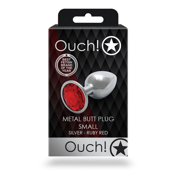 Ouch! Round Gem Butt Plug Small Silver/Ruby Red - TruLuv Novelties