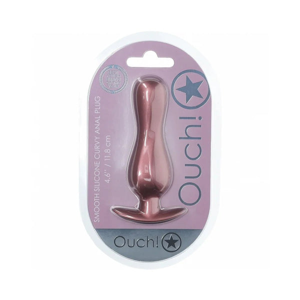 Ouch! Smooth Silicone Curvy Anal Plug 4.6 in. Rose Gold - TruLuv Novelties