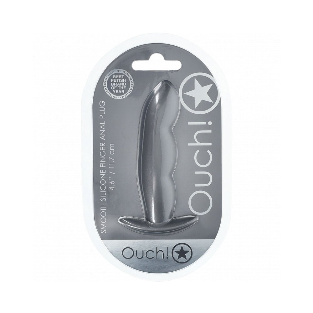 Ouch! Smooth Silicone Finger Anal Plug 4.6 in. Gun Metal - TruLuv Novelties