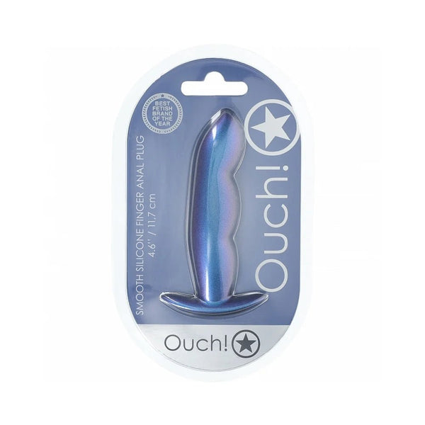Ouch! Smooth Silicone Finger Anal Plug 4.6 in. Metallic Blue - TruLuv Novelties
