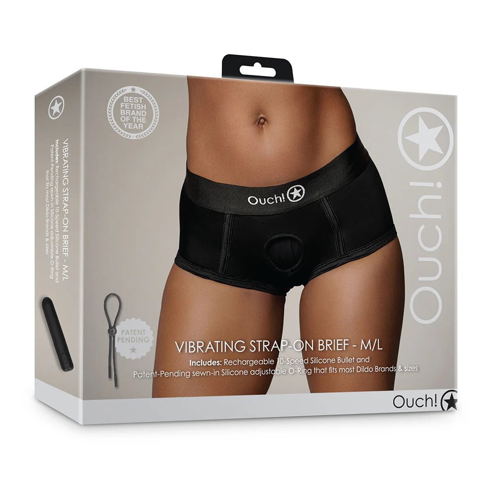 Ouch! Vibrating Strap - on Brief Black M/L - TruLuv Novelties