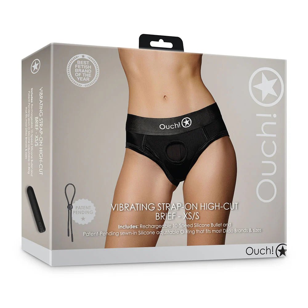 Ouch! Vibrating Strap - on High - cut Brief Black XS/S - TruLuv Novelties