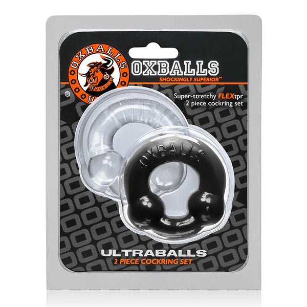 OxBalls Ultraballs, 2 - Pack Cockring, Black & Clear - TruLuv Novelties