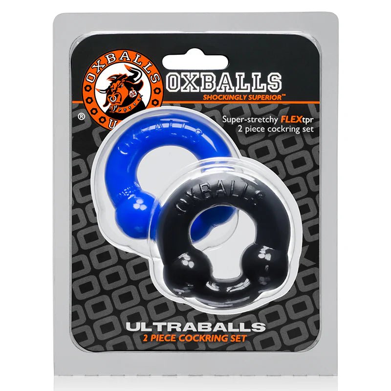 OxBalls Ultraballs, 2 - Pack Cockring, Black & Police Blue - TruLuv Novelties