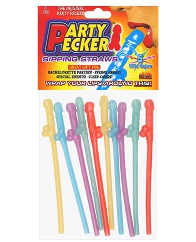Party Pecker Sipping Straws 10 Pc Bag - 5 Assorted Colors - TruLuv Novelties