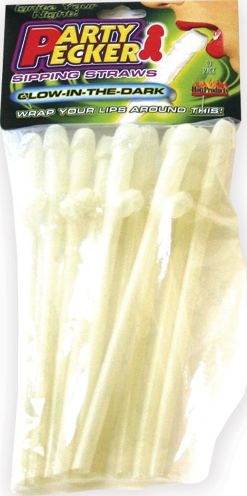 Party Pecker Sipping Straws 10 Pc Bag - Glow in the Dark - TruLuv Novelties