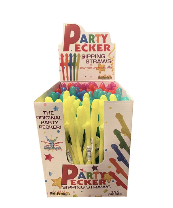 Party Pecker Sipping Straws 5 Assorted Colors 144 Pcs Display - TruLuv Novelties