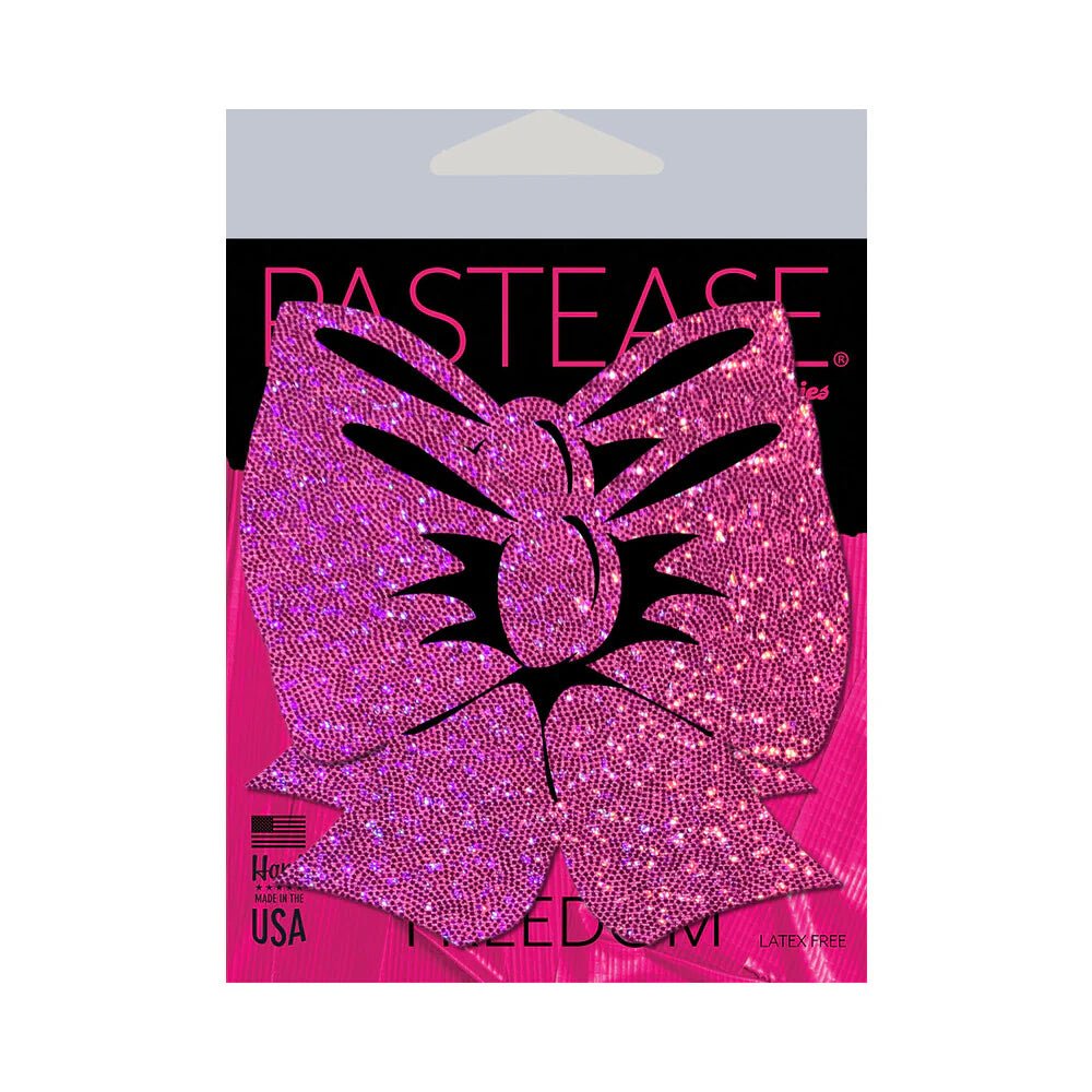 Pastease Bow: Hot Pink Glitter Bows Nipple Pasties - TruLuv Novelties