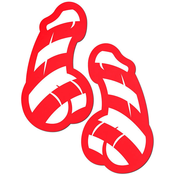 Pastease Candy Cane Penis Pasties Red/White - TruLuv Novelties