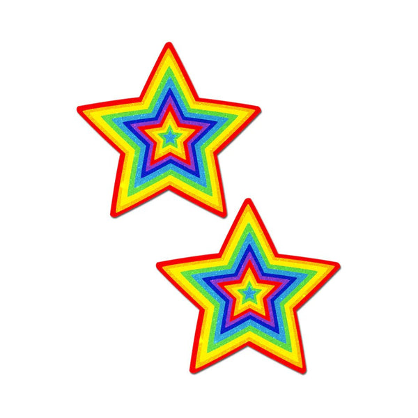 Pastease Glitter Pumping Star Pasties Rainbow - TruLuv Novelties